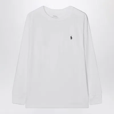 POLO RALPH LAUREN WHITE LONG-SLEEVE COTTON T-SHIRT WITH LOGO