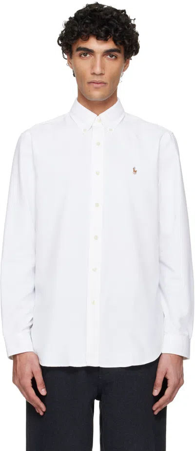 Polo Ralph Lauren Slim-fit Button-down Collar Logo-embroidered Cotton Oxford Shirt In White