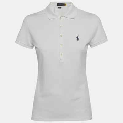 Pre-owned Polo Ralph Lauren White Pique Knit Button Up T-shirt S