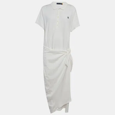 Pre-owned Polo Ralph Lauren White Pique Knit Slit Maxi Dress Xxl