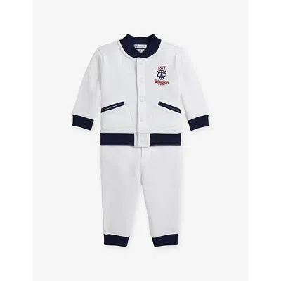 Polo Ralph Lauren White  X Wimbledon Baby Boy Brand-embroidered Cotton-fleece Blend Jacket And Joggin
