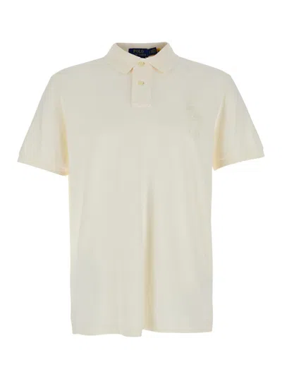 Polo Ralph Lauren White Polo Shirt With Large Pony Detail On The Front In Neutral