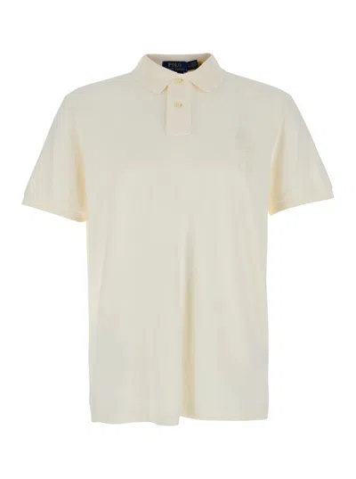 POLO RALPH LAUREN "CUSTOM SLIM FIT" WHITE POLO SHIRT WITH LARGE PONY DETAIL ON THE FRONT IN COTTON PIQUET MAN