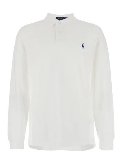 POLO RALPH LAUREN WHITE POLO WITH CLASSIC COLLAR AND PONY EMBROIDERED ON THE FRONT IN COTTON MAN