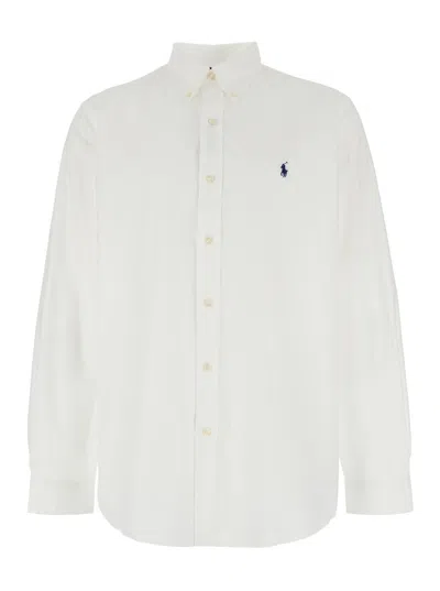 POLO RALPH LAUREN 'CUSTOM FIT' WHITE SHIRT WITH BUTTON-DOWN COLLLAR AND PONY EMBROIDERY ON THE FRONT IN COTTON POPELIN