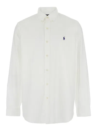 Polo Ralph Lauren Custom Fit Oxford White Shirt With Button Down Collar And Pony Embroidery On The Front In Cotton Man