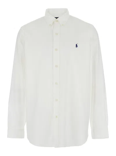 POLO RALPH LAUREN WHITE SHIRT WITH BUTTON DOWN COLLAR AND PONY EMBROIDERY ON THE FRONT IN COTTON MAN