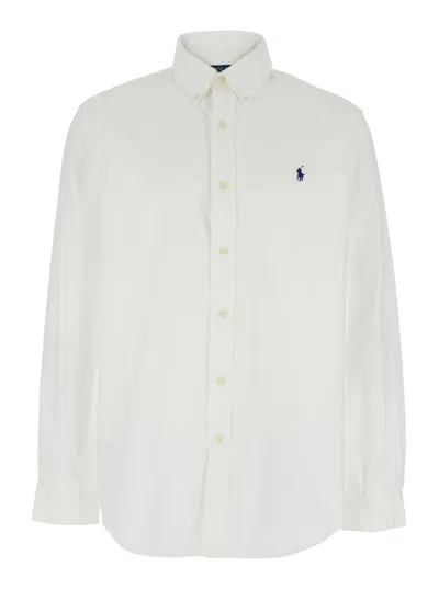 POLO RALPH LAUREN WHITE SHIRT WITH PONY EMBROIDERY ON THE FRONT IN COTTON MAN