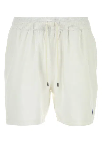 Polo Ralph Lauren White Stretch Polyester Swimming Shorts In Brown