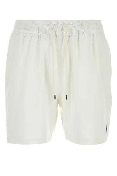 POLO RALPH LAUREN WHITE STRETCH POLYESTER SWIMMING SHORTS