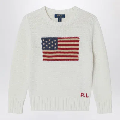 Polo Ralph Lauren White Sweater With Flag Intarsia