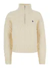 Polo Ralph Lauren White Sweater With Turtle Neck And Pony Embroidery On The Front In Wool And Cashmere Woman In Brown
