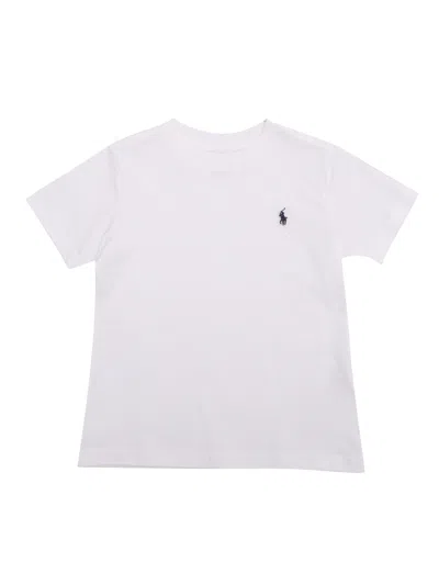 Polo Ralph Lauren Kids' White T-shirt With Logo In Blue