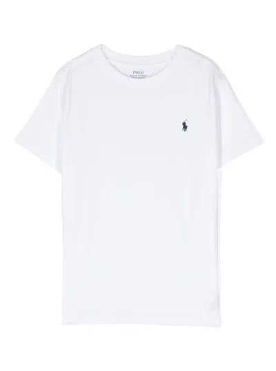 POLO RALPH LAUREN WHITE T-SHIRT WITH LOGO IN COTTON BOY