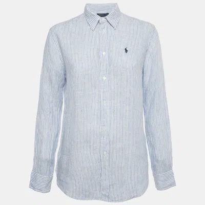 Pre-owned Polo Ralph Lauren White/blue Striped Linen Relaxed Fit Shirt S