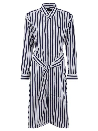 POLO RALPH LAUREN POLO RALPH LAUREN WHITE/BLUE STRIPED SHIRT DRESS