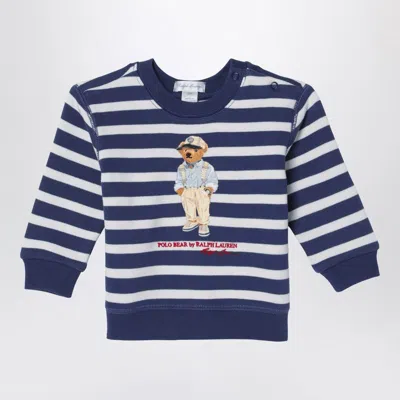 Polo Ralph Lauren White/navy Blue Striped Sweatshirt With Print