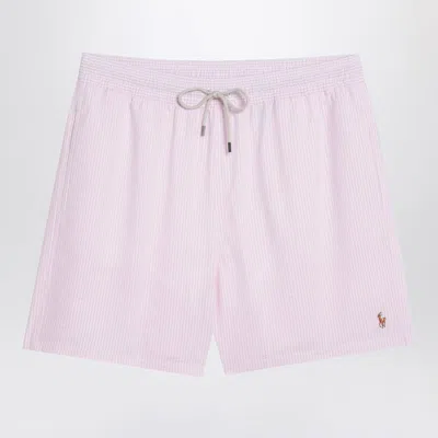 POLO RALPH LAUREN POLO RALPH LAUREN WHITE/PINK STRIPED SWIM TRUNKS
