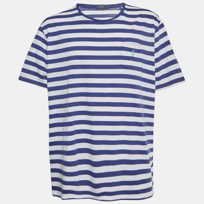 Pre-owned Polo Ralph Lauren White/purple Striped Jersey Crewneck T-shirt Xxl