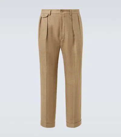 Polo Ralph Lauren Whitman Plaid Linen-blend Straight Pants In Nude