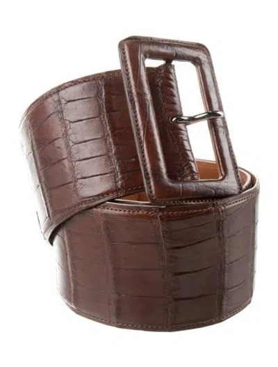 Pre-owned Polo Ralph Lauren Wide Alligator Waist Belt In Brown