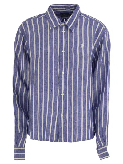 Polo Ralph Lauren Wide And Short Vichy Linen Shirt In Blue