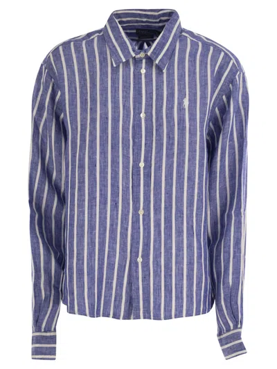 Polo Ralph Lauren Wide And Short Vichy Linen Shirt In Light Blue