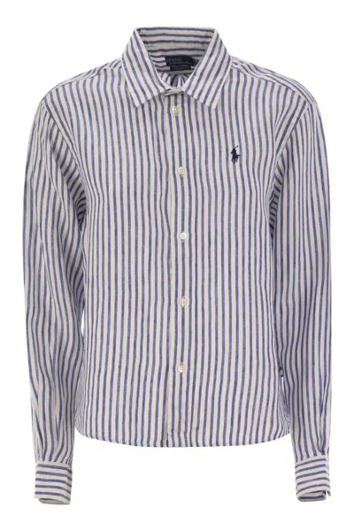 Polo Ralph Lauren Wide And Short Vichy Linen Shirt In Gray