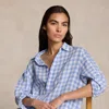 Polo Ralph Lauren Wide Cropped Gingham Linen Shirt In Blue
