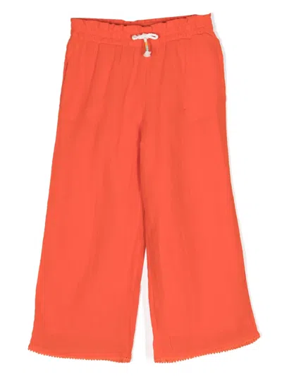 Polo Ralph Lauren Kids' Wide-leg Cotton Trousers In Orange