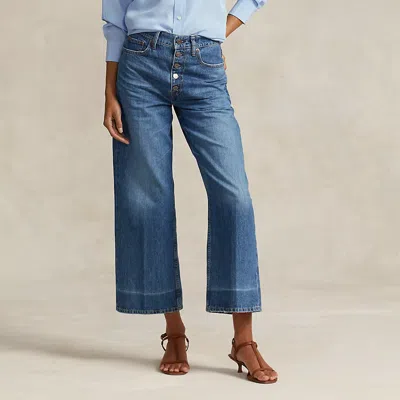 Polo Ralph Lauren Wide-leg Crop Jean Woman Denim Trousers Blue Size 30 Cotton