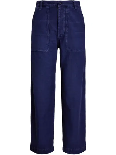 Polo Ralph Lauren The Ricky Wide Leg Crop Cotton Sateen Pants In Navy