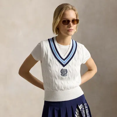 Polo Ralph Lauren Wimbledon Cable-knit Cotton Vest In Cream Combo In Brown