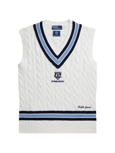 Polo Ralph Lauren Wimbledon Logo-embroidered Knitted Cotton Vest In White