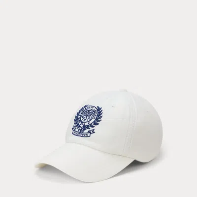 Polo Ralph Lauren Wimbledon Crest Linen Cap In Ceramic White