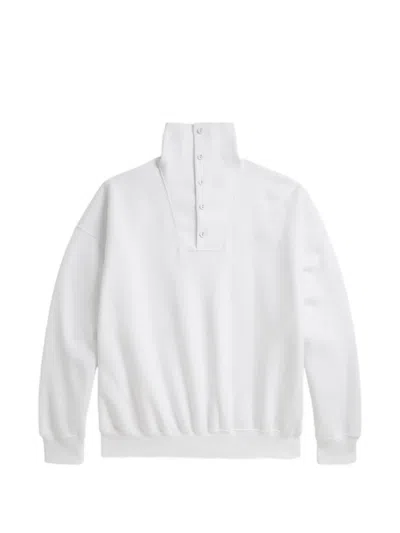 Polo Ralph Lauren Womens White Open-collar Logo-embroidered Cotton Sweatshirt