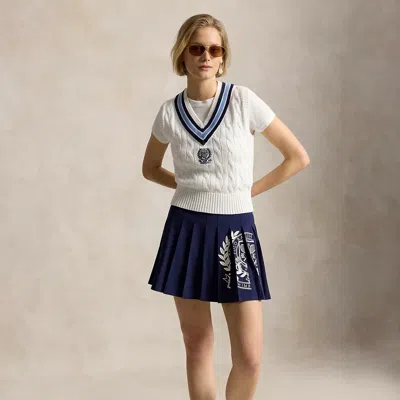 Polo Ralph Lauren Wimbledon Logo Performance Pleated Skort In Refined Navy In Blue