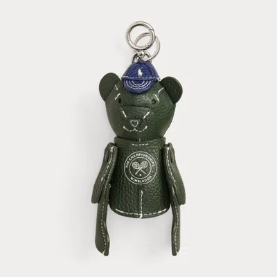 Polo Ralph Lauren Wimbledon Polo Bear Leather Bag Charm In Moss Agate In Green