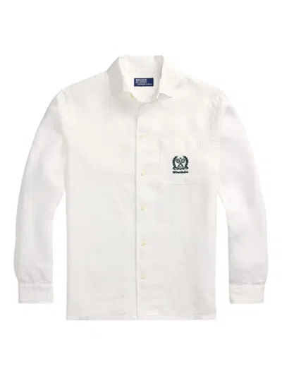 Polo Ralph Lauren X Wimbledon Linen Logo Crest Shirt In White