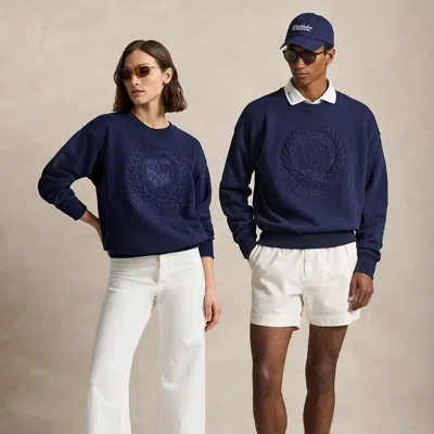 Polo Ralph Lauren Wimbledon Vintage Fit Crest Sweatshirt In Refined Navy In Blue