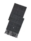 Polo Ralph Lauren Windowpane Check Embroidered Wool Scarf In Gray
