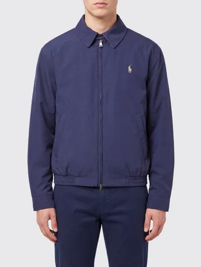 Polo Ralph Lauren Windproof Polyester Bomber Jacket With Embroidered Pony Logo In Blue