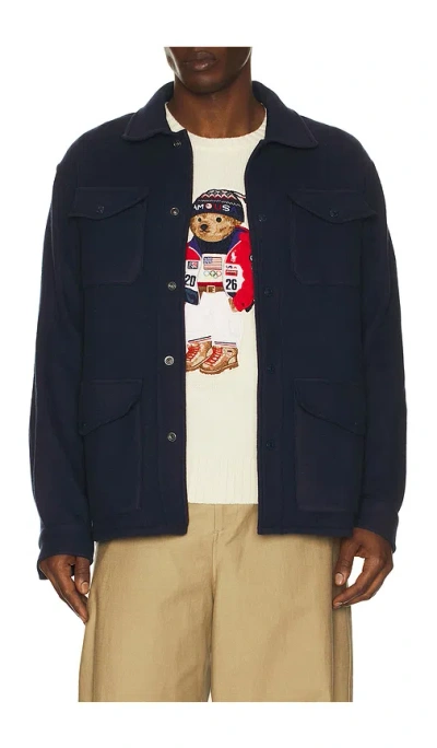 Polo Ralph Lauren Winter Olympics Boil Wool Double Knit Shirt In Blue