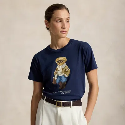 Polo Ralph Lauren Winter Polo Bear Cotton Jersey Tee In Midnight Ocean In Blue