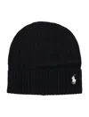 Polo Ralph Lauren Ribbed Knit Beanie Hat With Logo Detail In Black