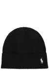 Polo Ralph Lauren Ribbed Knit Beanie Hat With Logo Detail In Black