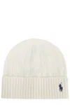 Polo Ralph Lauren Cream Cable Knit Hat With Turned-up Brim In Neutral