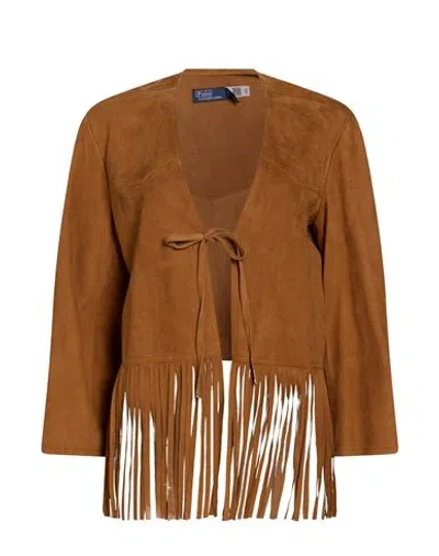 Polo Ralph Lauren Woman Jacket Camel Size Xs Lambskin In Brown