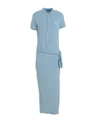 Polo Ralph Lauren Woman Midi Dress Light Blue Size L Cotton, Elastane