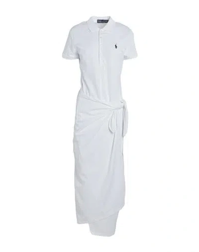 Polo Ralph Lauren Woman Midi Dress White Size L Cotton, Elastane